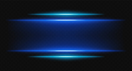 Blue glowing horizontal beams on transparent background. Bright layered lights perfect for digital HUD, sci-fi UI borders, and visual accents.