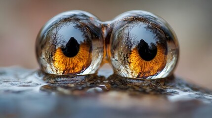 Macro Photography: Enigmatic Water Droplets Mimicking Eyes Reflecting Nature's Beauty