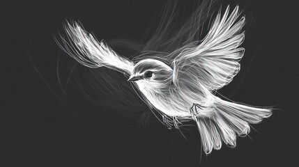 White bird in flight line art