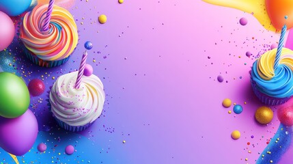 Colorful cupcakes birthday celebration background
