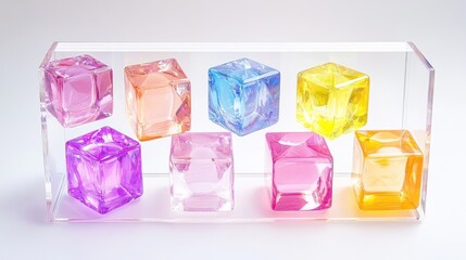 Pastel Cubes in Acrylic Box: A Colorful Still Life