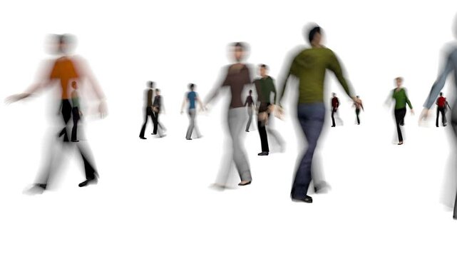 Blurred crowd of people on white bg 4k