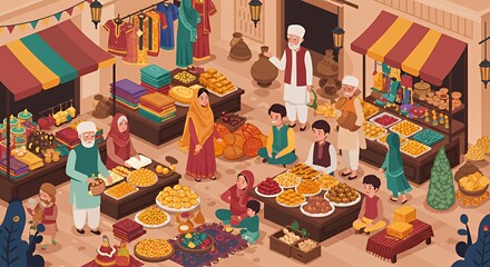 Vibrant Asian Market: A bustling scene of traditional commerce and cultural exchange.