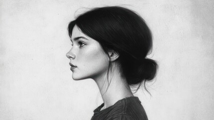 Woman side profile portrait monochrome drawing