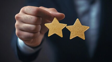 Golden stars high quality excellent service customer feedback positive review success achievement award recognition