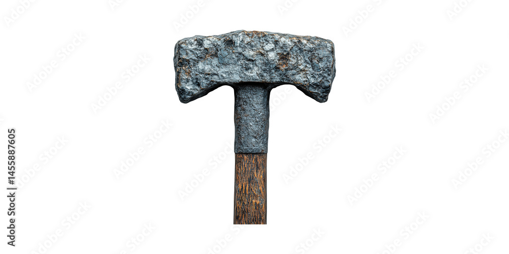 Poster rustic stone hammer with wooden handle. symbol of primitive tools and historical craftsmanship isola