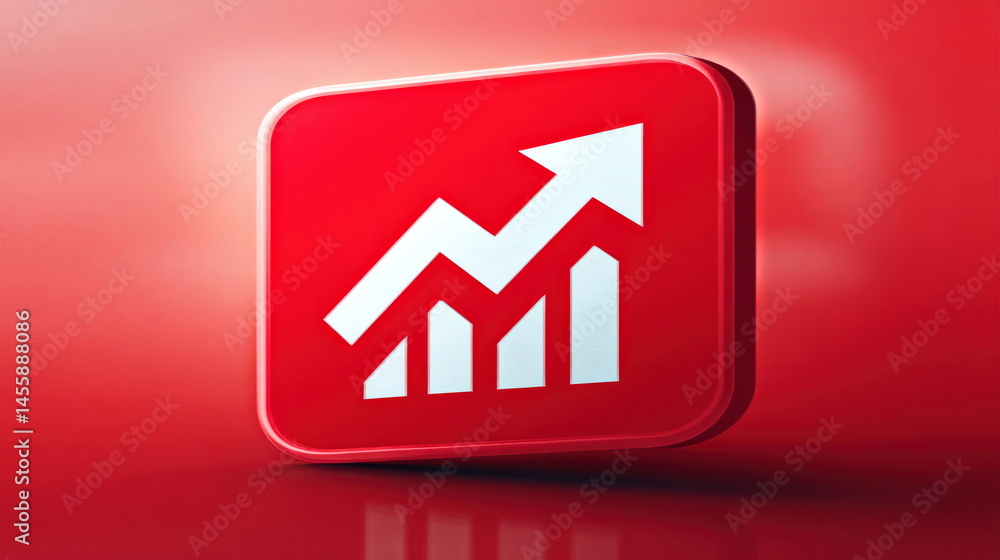 Aufkleber Red square icon shows increasing graph trending upward representing business growth and financial success on a matching background display.