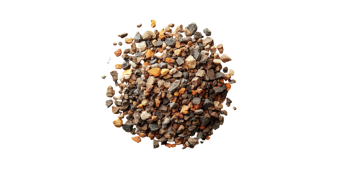 Pile Of Mixed Gravel Stones. Construction And Landscaping Materials Isolated On Transparent Background