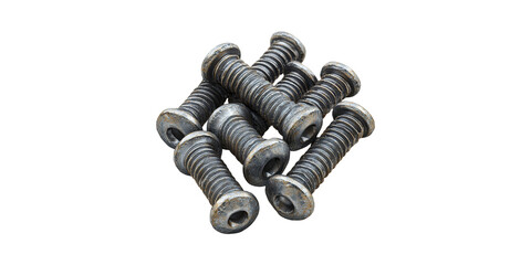 Rustic Metal Bolts. Industrial Hardware For Construction And Repair Projects Isolated On Transparent Background