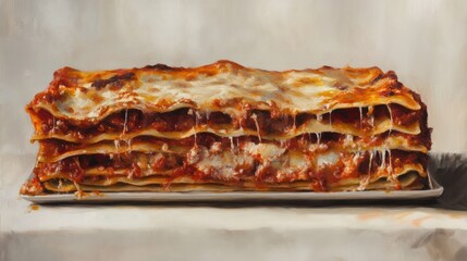 Painting of freshly baked lasagna