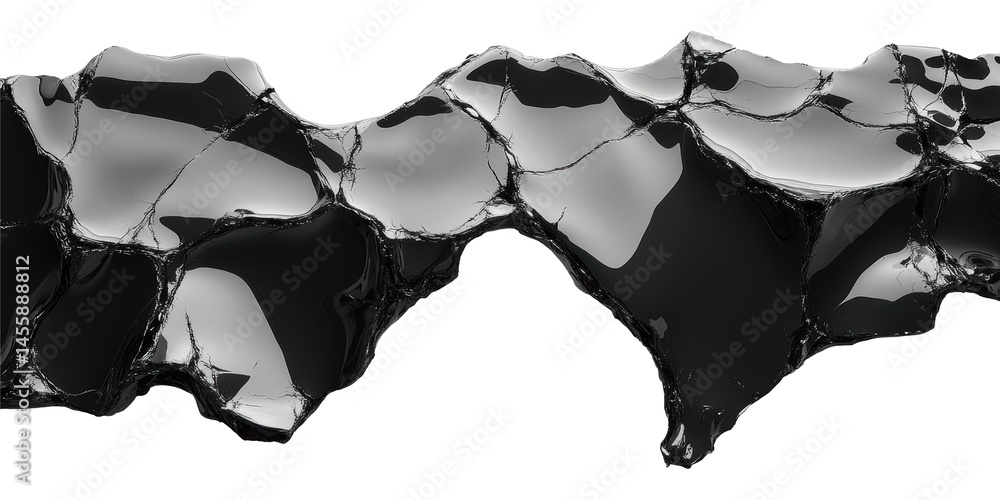 Poster abstract black liquid texture with cracked surface. modern art and design element isolated on transp