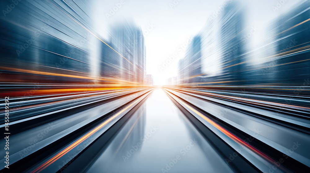 Aufkleber A mesmerizing motion blur shot captures the dynamic energy of a modern city street with sleek lines and blurred skyscraper silhouettes.