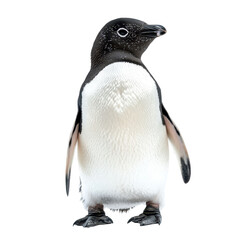 Fototapeta premium Adélie penguin stands upright with flippers at the ready in a snowy setting
