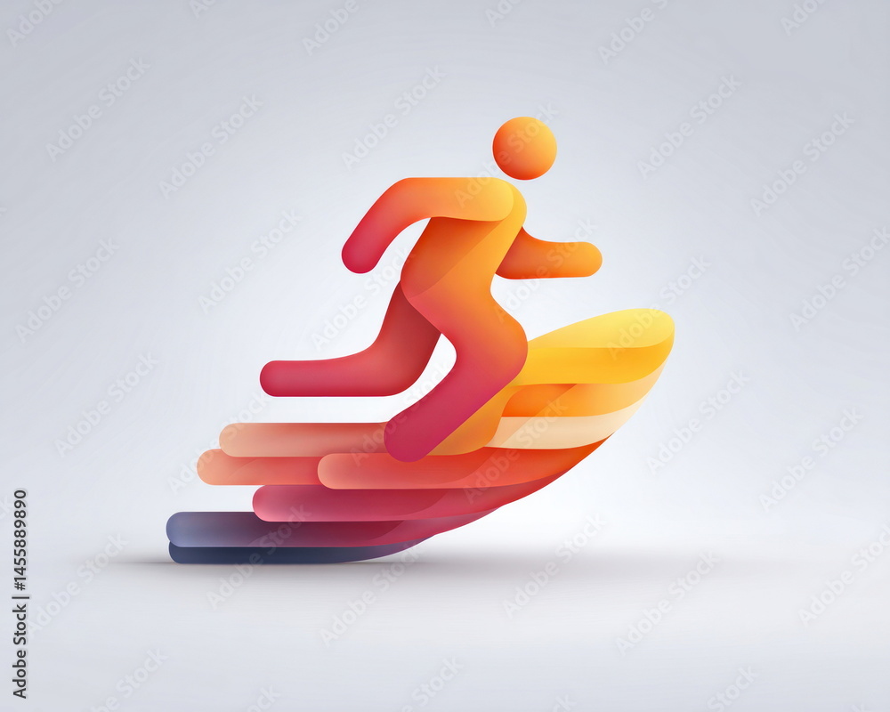 Aufkleber A stylized abstract figure runs atop layered multicolored bands in a dynamic display of movement, energy, and forward progression icon.