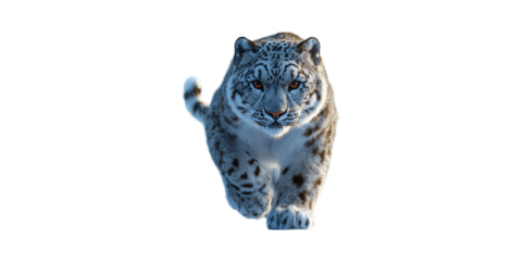 Snow Leopard In Motion. Symbol Of Strength And Elegance In Wildlife Conservation Isolated On Transparent Background