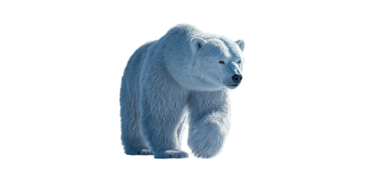 Polar Bear Walking Snowy Terrain. Arctic Wildlife And Climate Change Awareness Isolated On Transparent Background