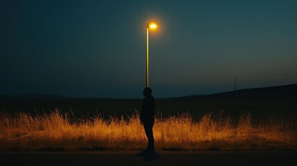 Solitary Figure Under Night Light