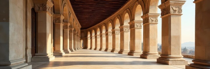 Fototapeta premium Elegant Corinthian colonnade with arched walkways , gray, monument