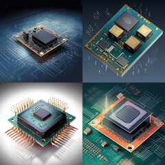 Complex integrated circuit designs displayed in a digital graphic.