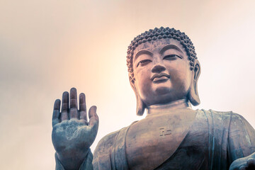 Big Buddha, Lantau Island at sunset, Hong Kong