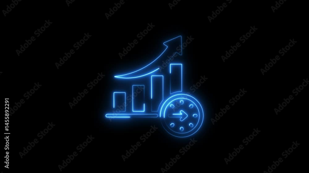 Poster glowing animated business graph and clock abstract depicting business progress