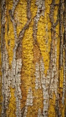 Obraz premium Yellow moss richly blankets birch bark's papery texture , photographic, plant, nature