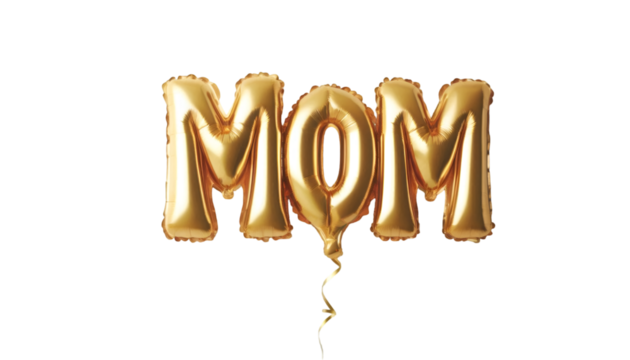 Mom spelling letter balloons Gold Color Transparent Background
