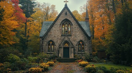 Obraz premium An old stone church with a weathered facade and stained-glass windows, a symbol of history and faith.