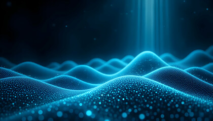 Abstract Blue Wave Particle Background Digital Art, Technology, and Science Concept