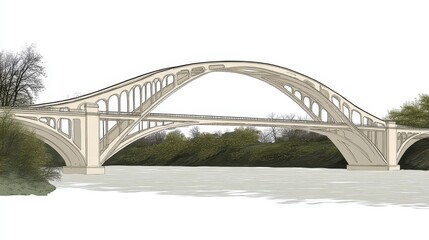 Obraz premium Majestic arched bridge spanning tranquil waters enhanced with vibrant greenery a scenic infrastructure marvel for travel and tourism