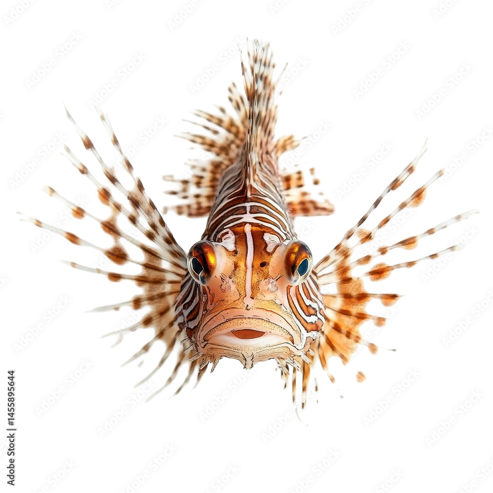 Poster captivating lionfish displaying vibrant colors and intricate patterns in a close-up view underwater 
