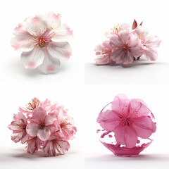 Four artistic depictions of delicate pink and white cherry blossoms.