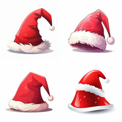 Four stylized christmas hats displayed in a grid format.