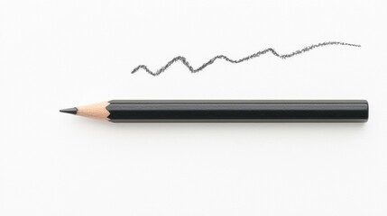 A black pencil with a light brown eraser tip and a wavy line drawn above it.