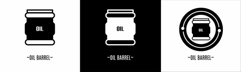 Oil barrel logo set. Collection of black and white logos. Stock vector.