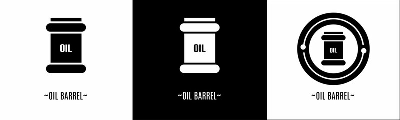 Oil barrel logo set. Collection of black and white logos. Stock vector.