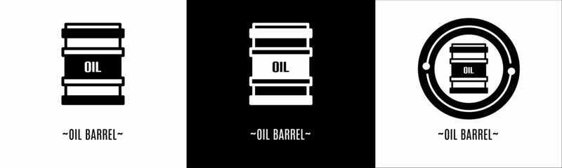 Oil barrel logo set. Collection of black and white logos. Stock vector.