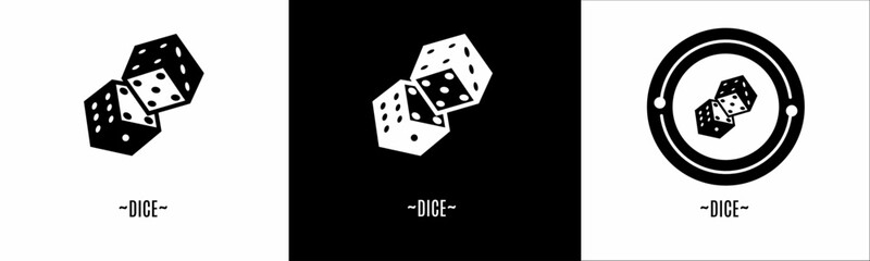 Dice logo set. Collection of black and white logos. Stock vector.