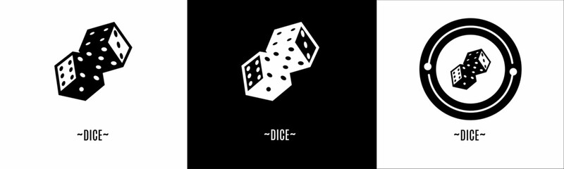 Dice logo set. Collection of black and white logos. Stock vector.