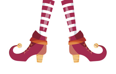 Christmas elf legs featuring whimsical shoes with curled toes and vibrant red and white striped socks create a fun, festive touch for holiday themed designs and decorations