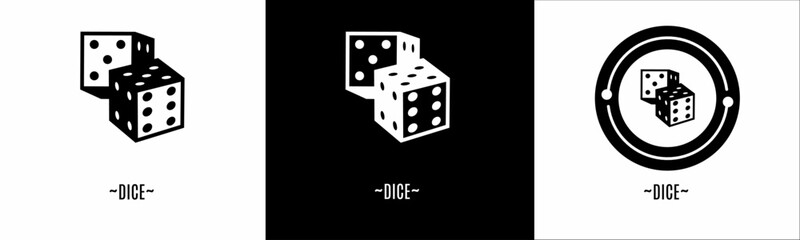 Dice logo set. Collection of black and white logos. Stock vector.