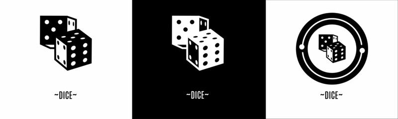 Dice logo set. Collection of black and white logos. Stock vector.