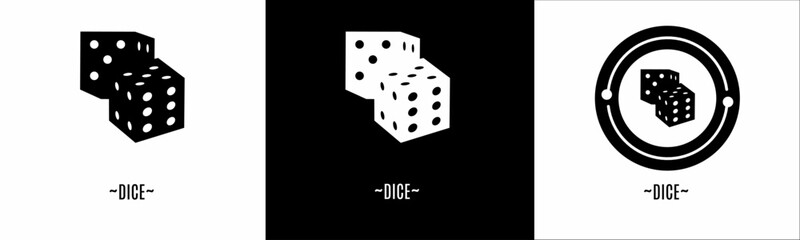 Dice logo set. Collection of black and white logos. Stock vector.