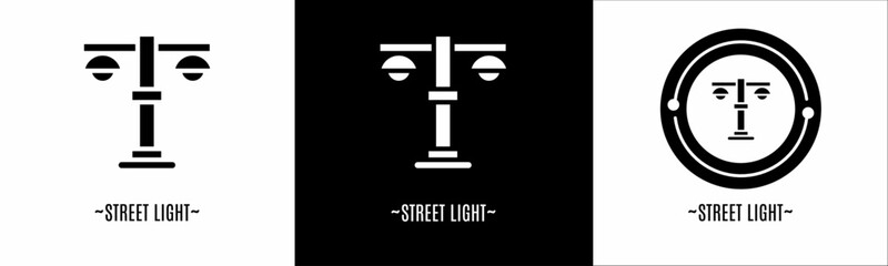 Street light logo set. Collection of black and white logos. Stock vector.