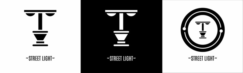 Street light logo set. Collection of black and white logos. Stock vector.
