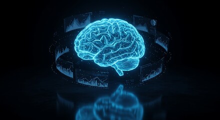 Glowing Blue Digital Brain with AI-Powered Financial Forecasting