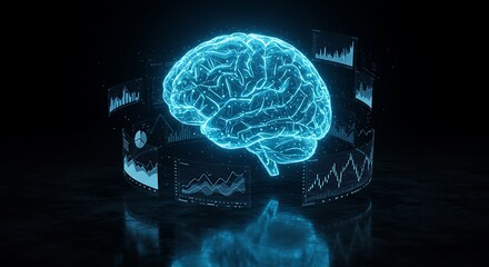 Glowing Blue Digital Brain with AI-Powered Financial Forecasting