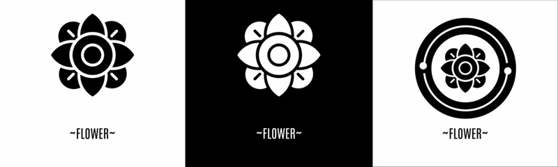 Flower logo set. Collection of black and white logos. Stock vector.