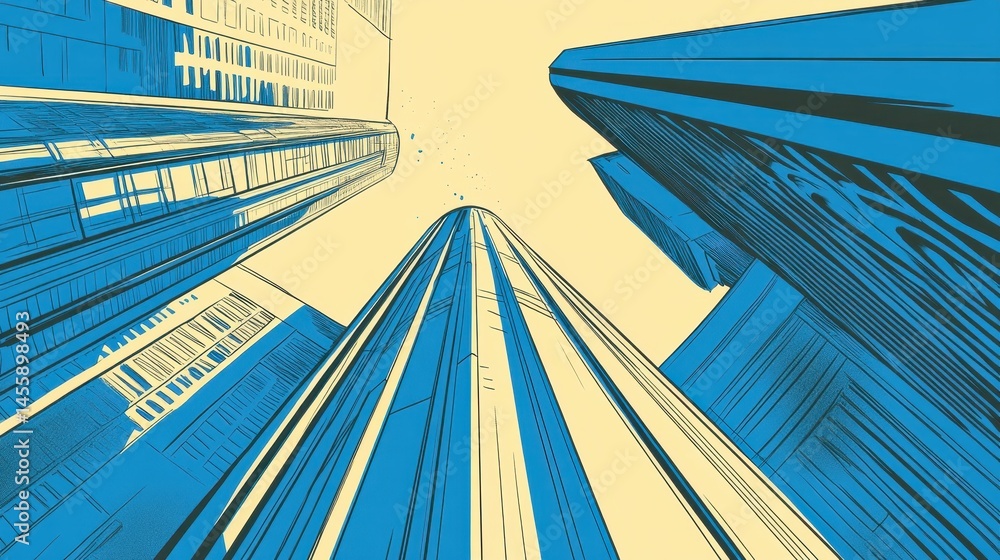 Poster dynamic urban landscape in abstract style showcasing modern architecture and bold geometric pattern 