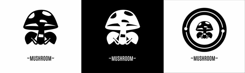 Mushroom logo set. Collection of black and white logos. Stock vector.